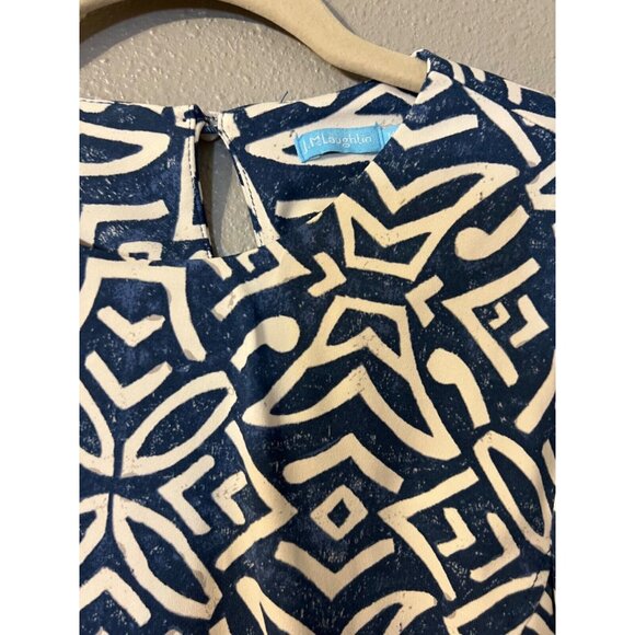 J McLaughlin Catalyst Dress M Medium Blue Cream Nile Geo Pockets NEW NWT - Picture 2 of 8